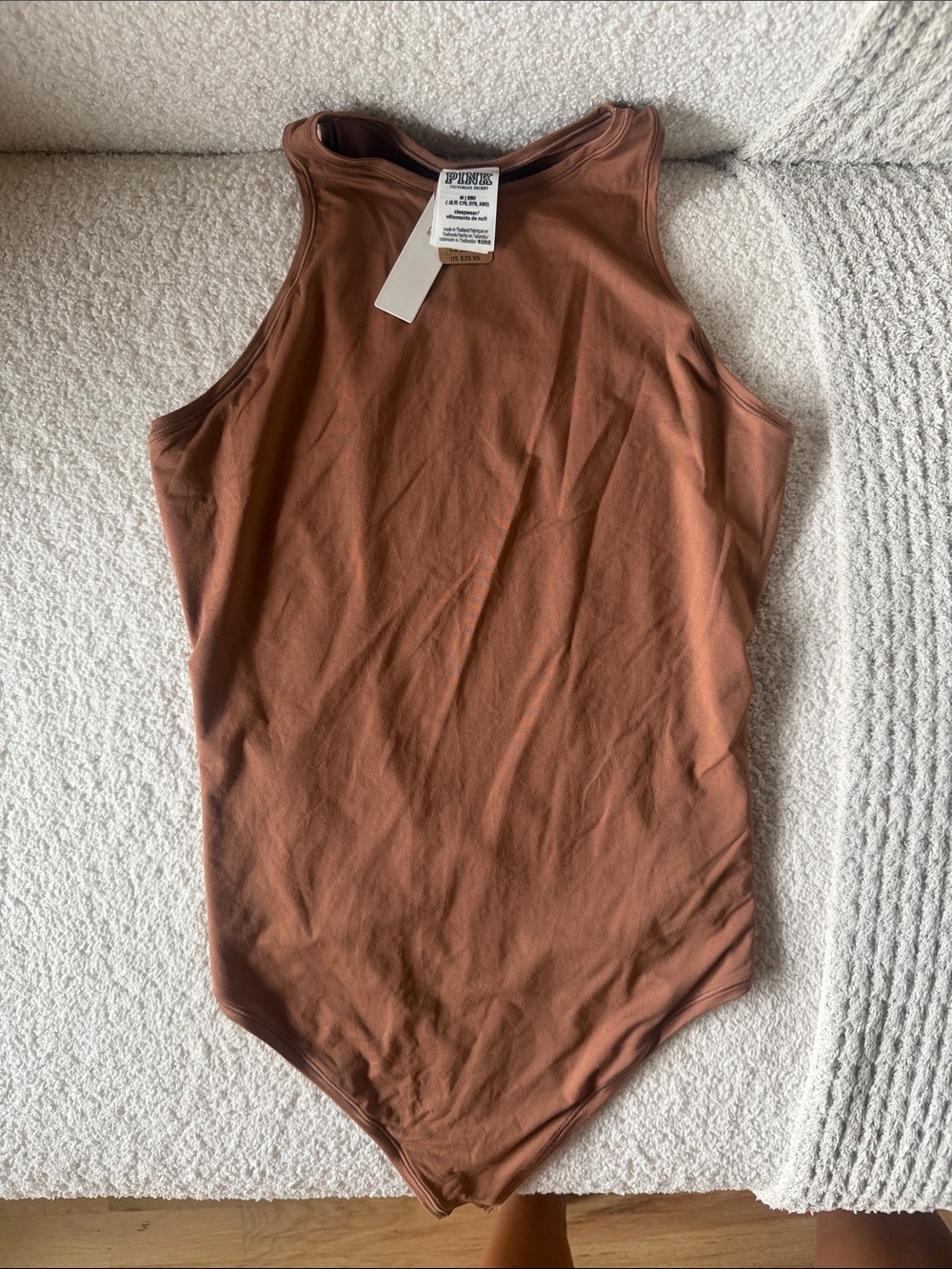 PINK Victoria's Secret Rust Brown High-Neck Tank Bodysuit